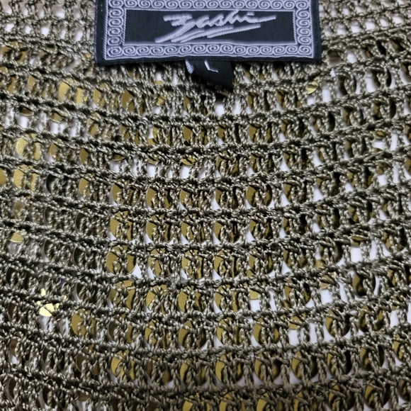 Zashi Sparkling Khaki Green/Gold Sequined Cardigan Top Sz L - Picture 7 of 9